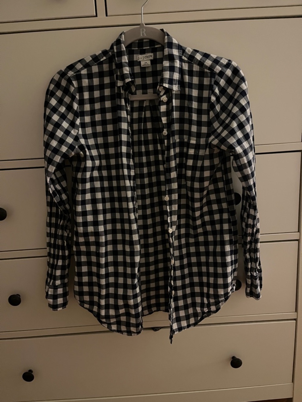 J. Crew Navy and White Gingham Button-Down Shirt